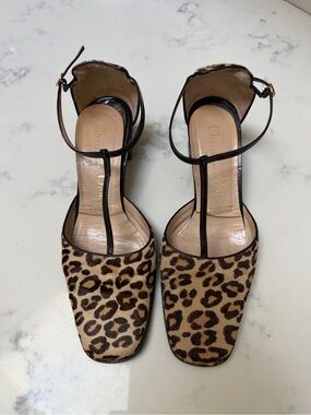Dior horse hair Leopard Print T-Strap Heels - Brown & Black